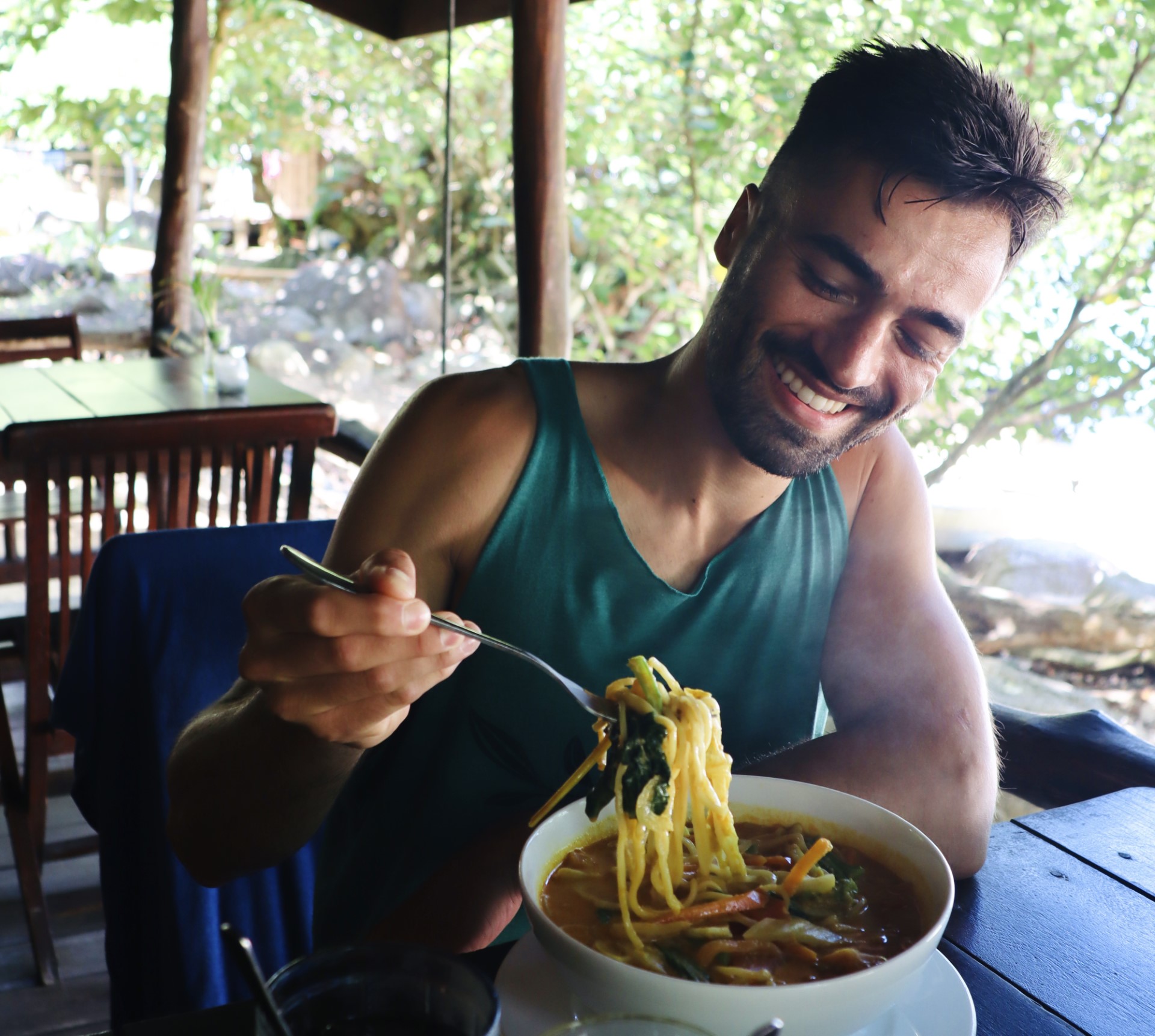 The smile on my face at literally every meal at Keranji Beach